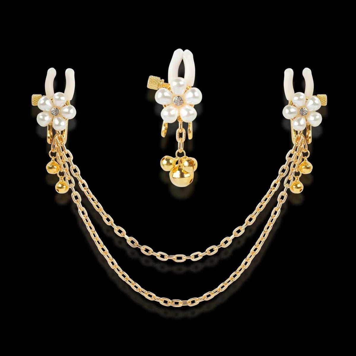 Gold pearl petal nipple clamps with chain, photo 11