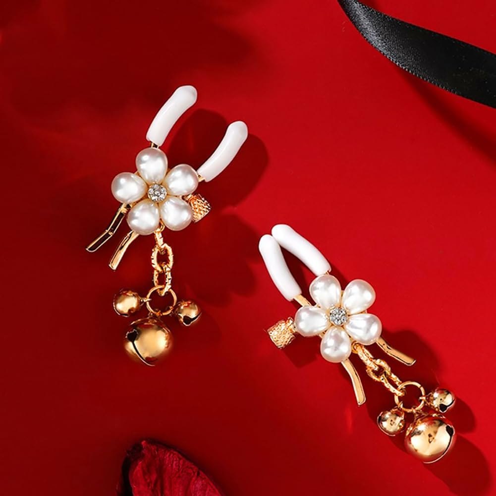 Gold pearl petal nipple clamps with chain, photo 4
