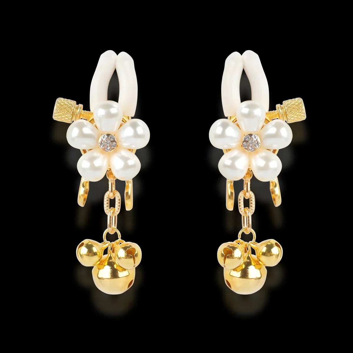 Gold pearl petal nipple clamps with chain, photo 7