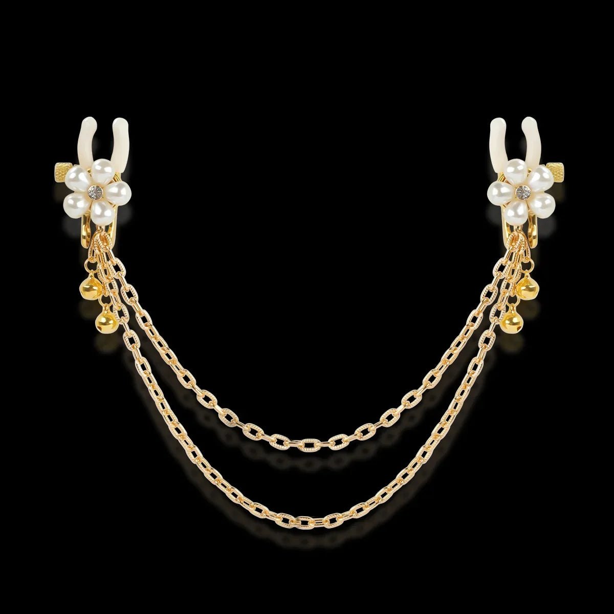 Gold pearl petal nipple clamps with chain, photo 8