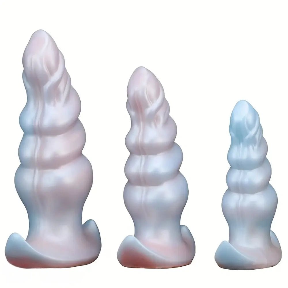 Pearlescent ribbed anal plug with anchor base, photo 1