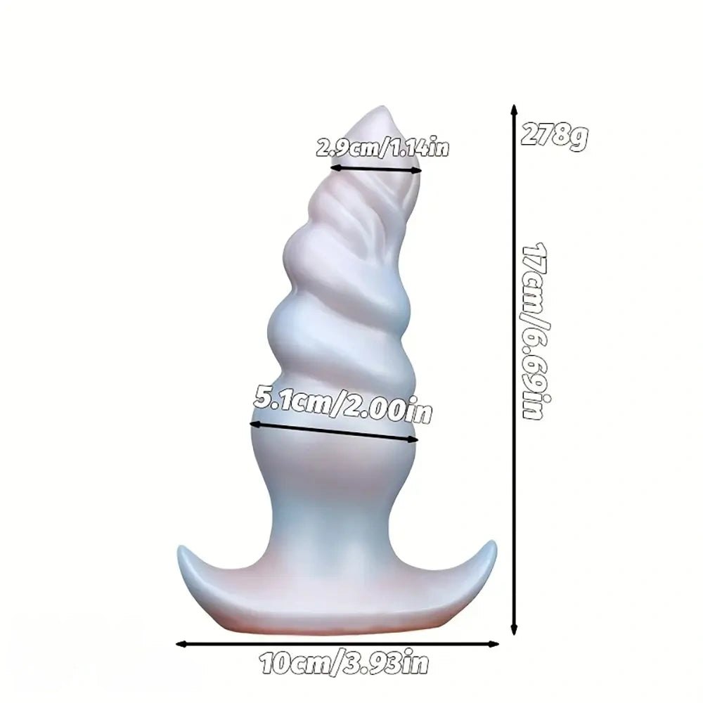 Pearlescent ribbed anal plug with anchor base, photo 10