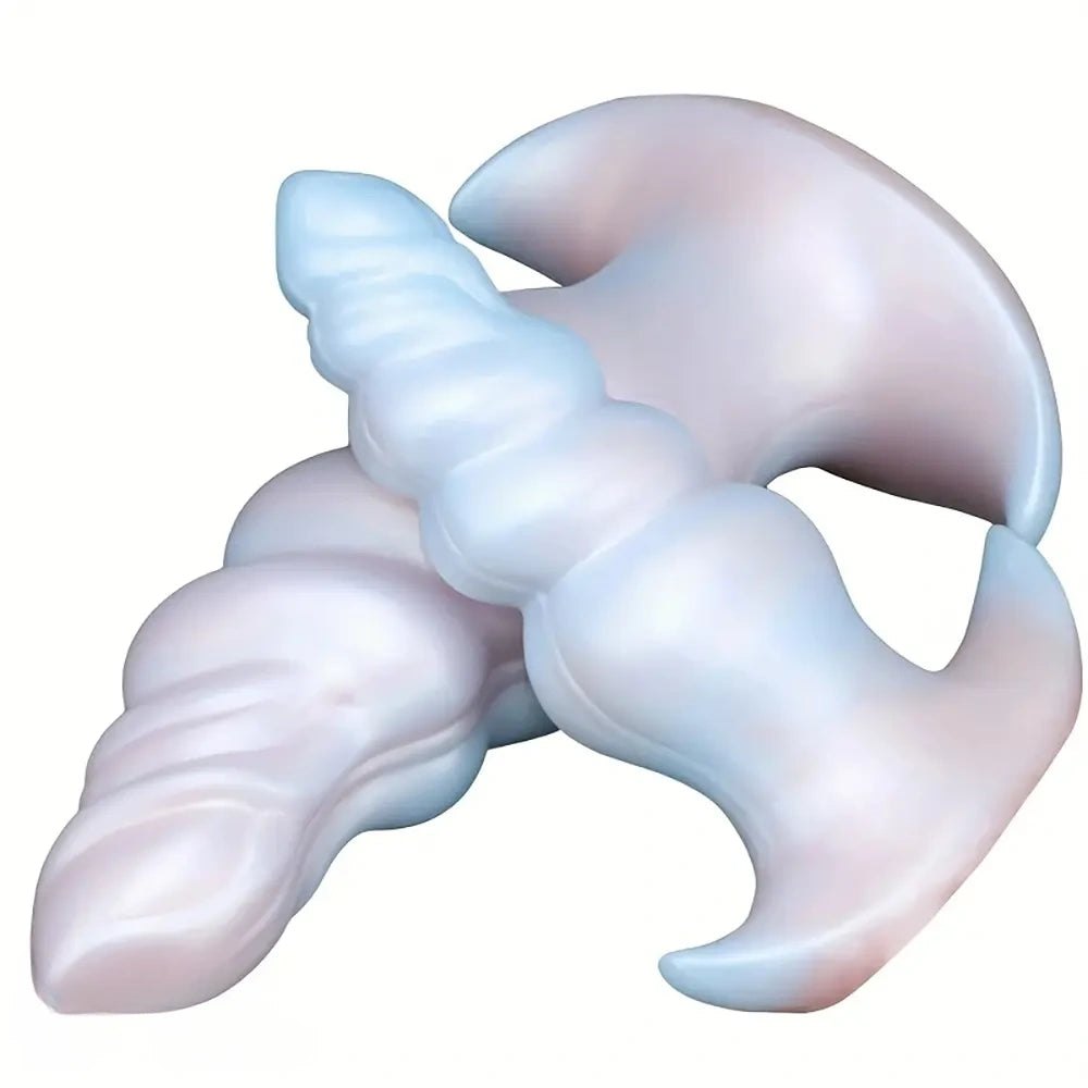 Pearlescent ribbed anal plug with anchor base, photo 11
