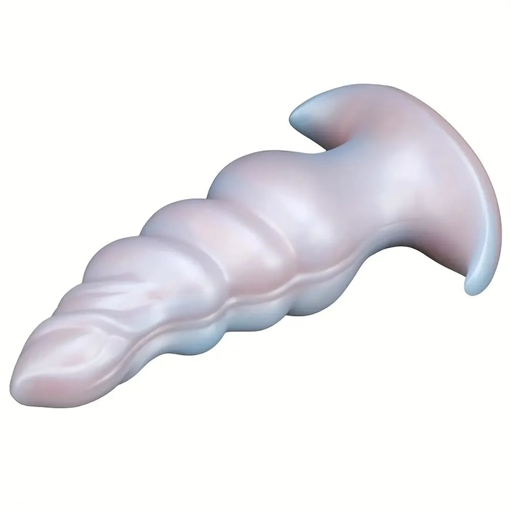 Pearlescent ribbed anal plug with anchor base, photo 12