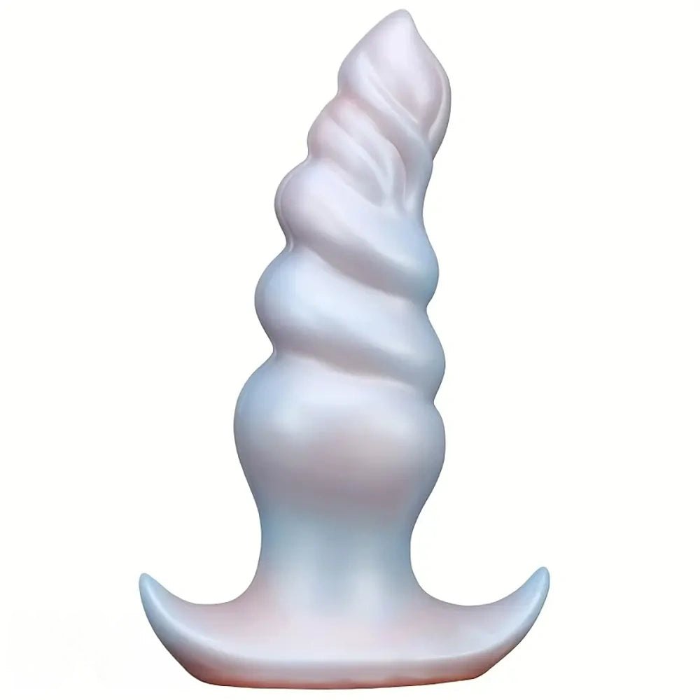Pearlescent ribbed anal plug with anchor base, photo 2
