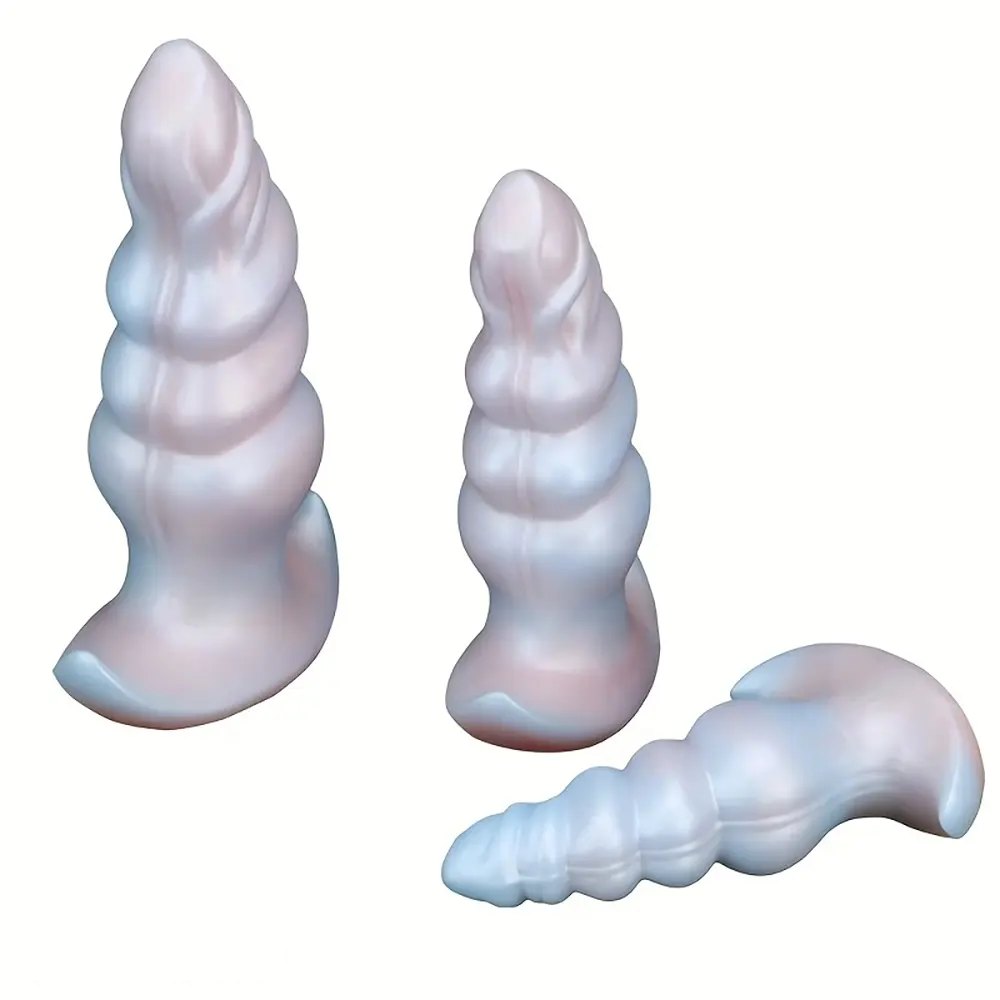 Pearlescent ribbed anal plug with anchor base, photo 3