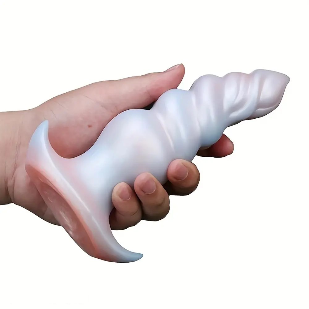 Pearlescent ribbed anal plug with anchor base, photo 4