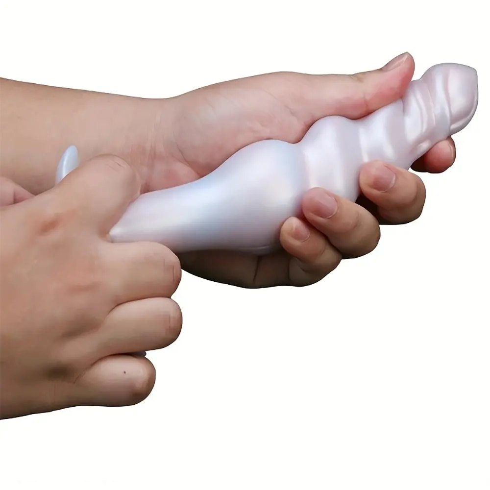 Pearlescent ribbed anal plug with anchor base, photo 5