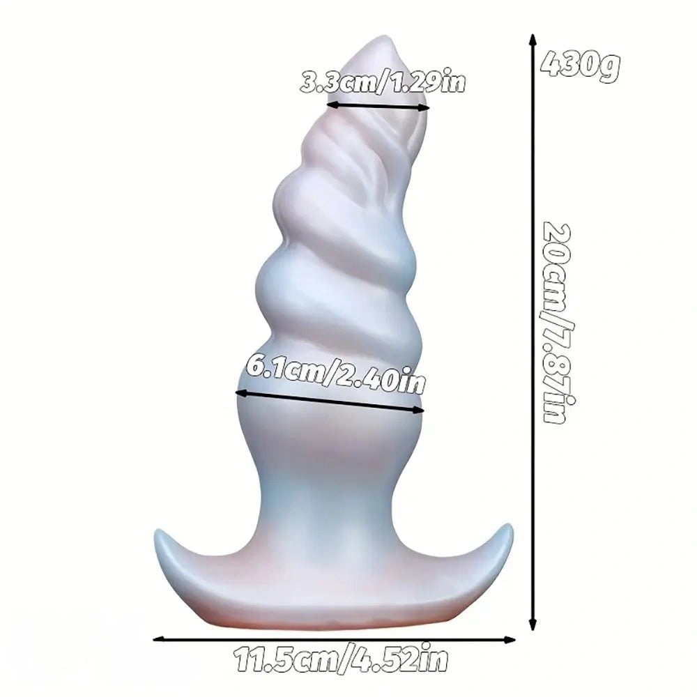 Pearlescent ribbed anal plug with anchor base, photo 8