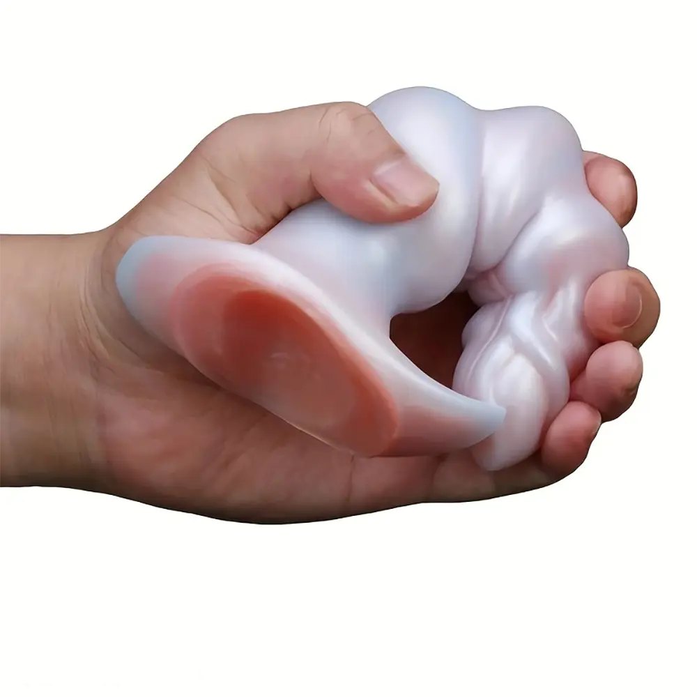 Pearlescent ribbed anal plug with anchor base, photo 9