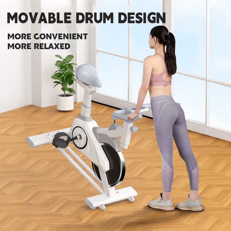 White pedal-powered bicycle sex machine with tan silicone dildo attachment, photo 5