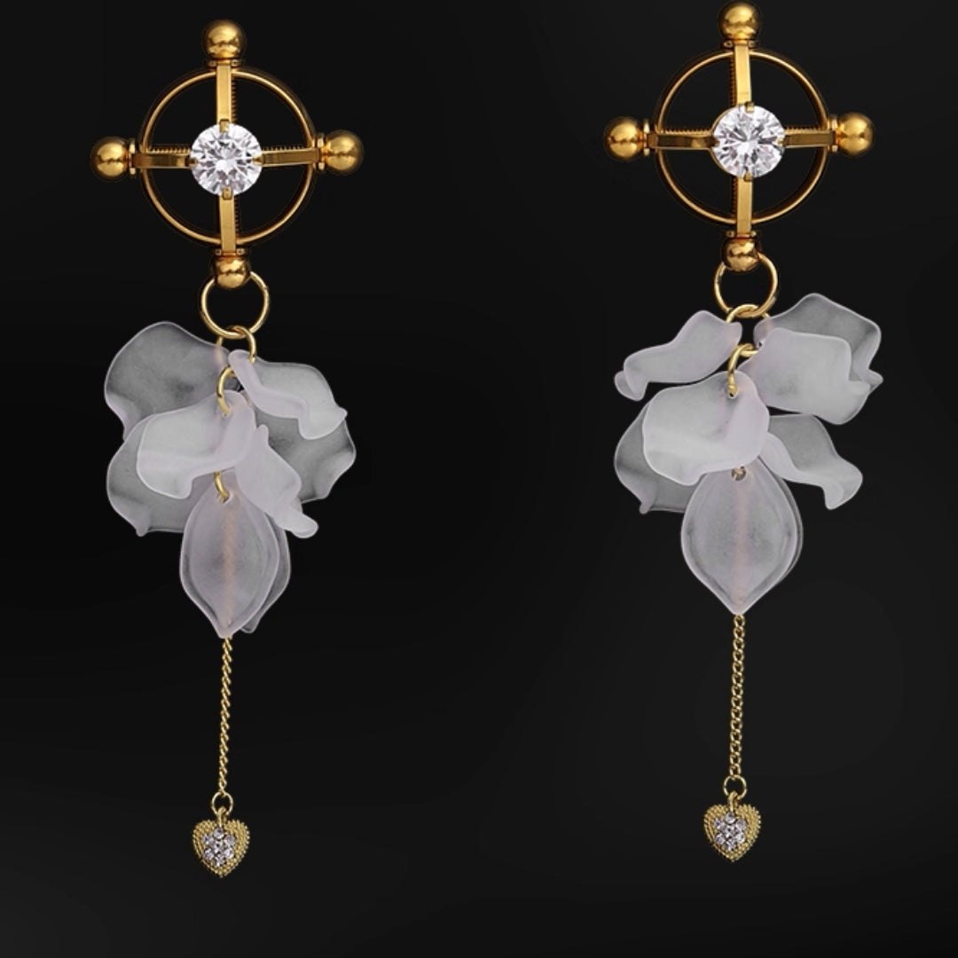Alloy petal cross nipple clamps with heart chain charm, photo 3