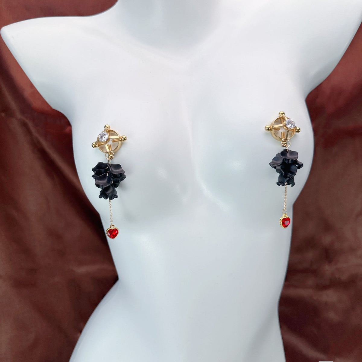 Alloy petal cross nipple clamps with heart chain charm, photo 7