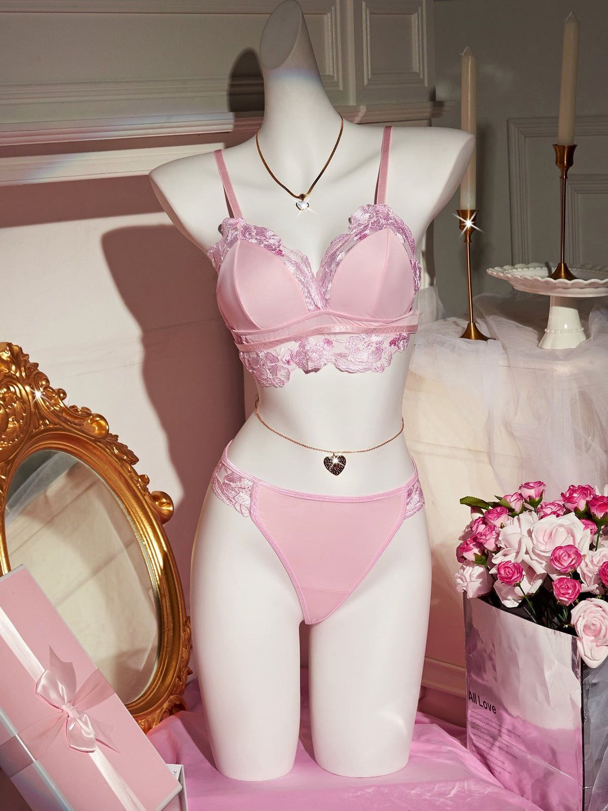 Petal embroidered sheer bra panty set, photo 2