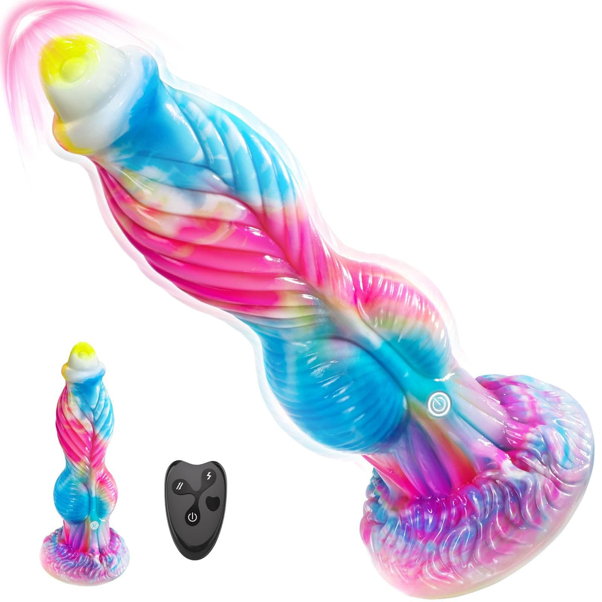 Blue and Pink blue and gold feathered fantasy dildo