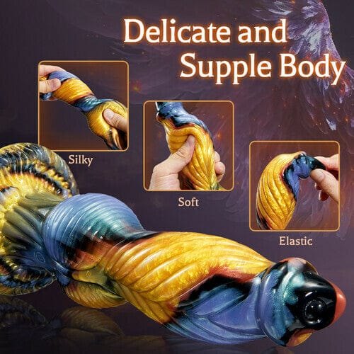 Blue and gold feathered fantasy dildo, photo 2
