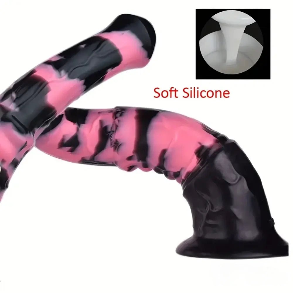 Pink and black horse-style silicone dildo, photo 2