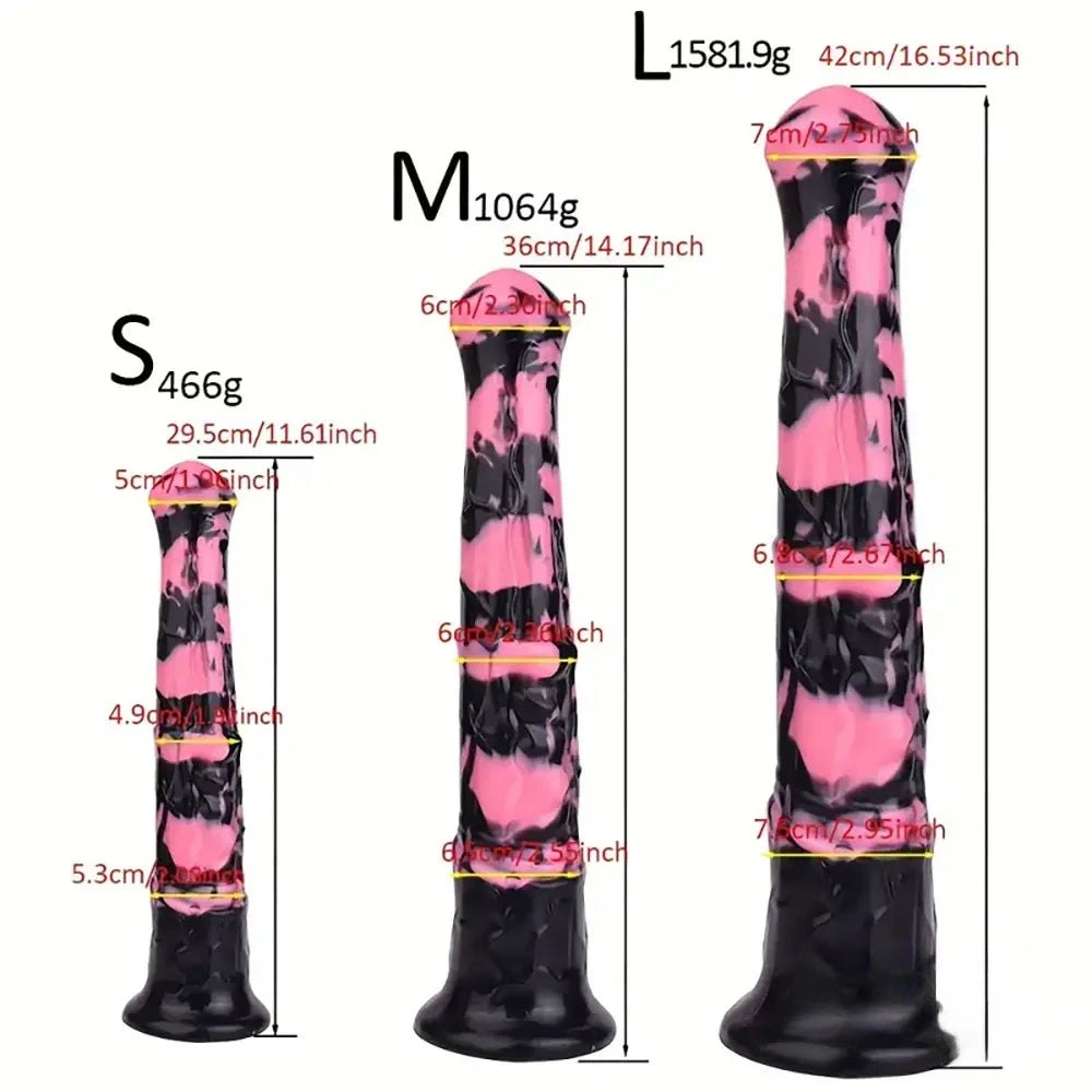 Pink and black horse-style silicone dildo, photo 9