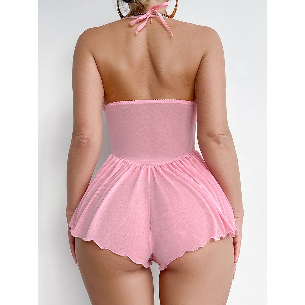 Pink bow halter lace jumpsuit, photo 3