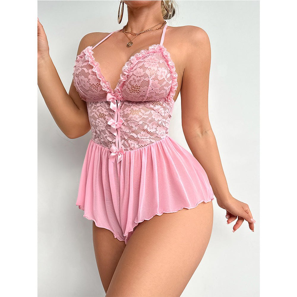 Pink bow halter lace jumpsuit, photo 4