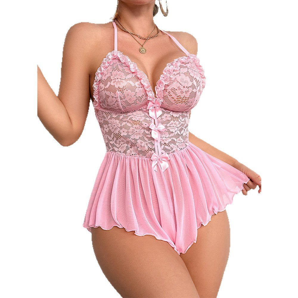 Pink bow halter lace jumpsuit, photo 5