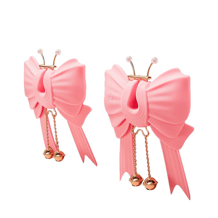Pink bowknot vibrating nipple clamps, photo 1