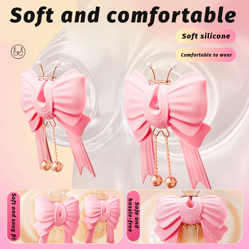 Pink bowknot vibrating nipple clamps, photo 6
