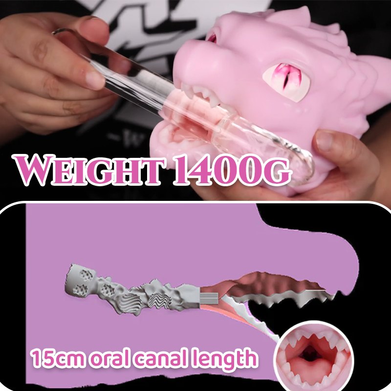 Pink dino-style dragon head oral stroker, photo 4
