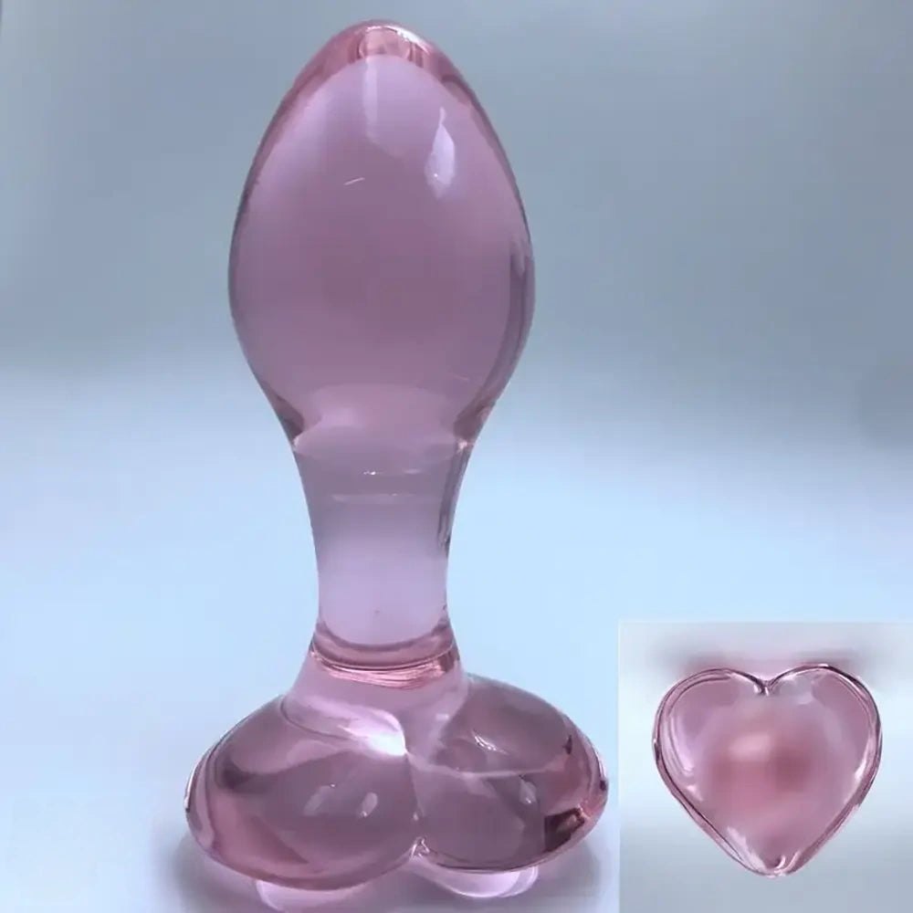 Pink glass dildo with heart base, photo 1