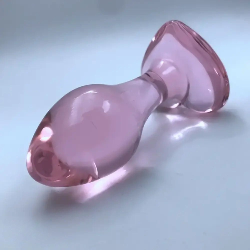 Pink glass dildo with heart base, photo 5