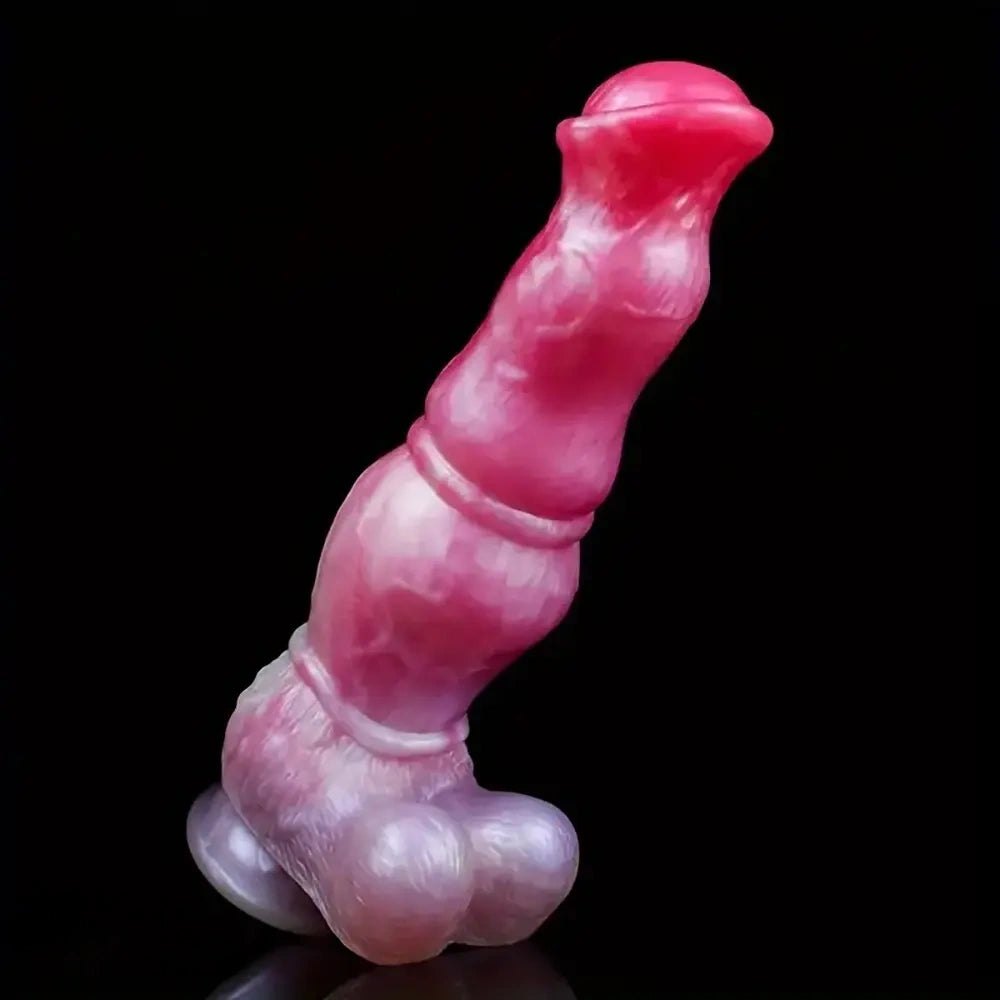 Pink and white marbled knotted silicone horse dildo, photo 2