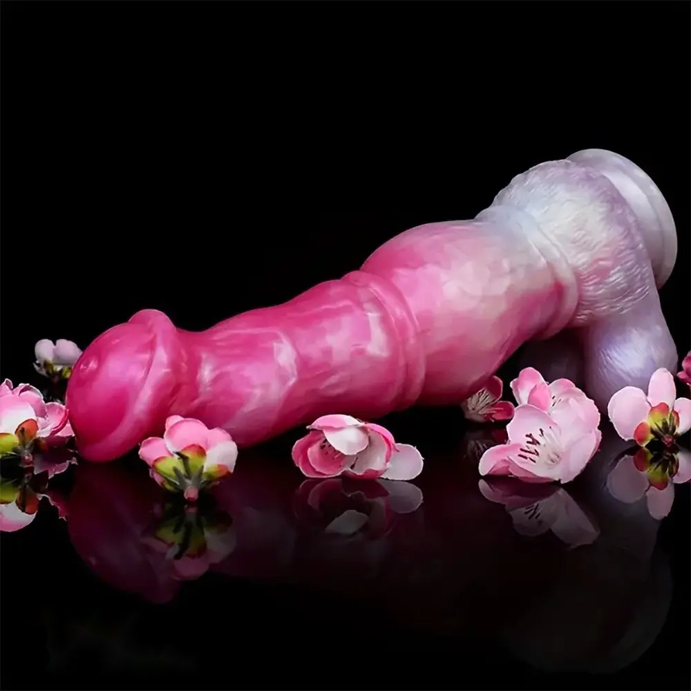Pink and white marbled knotted silicone horse dildo, photo 3