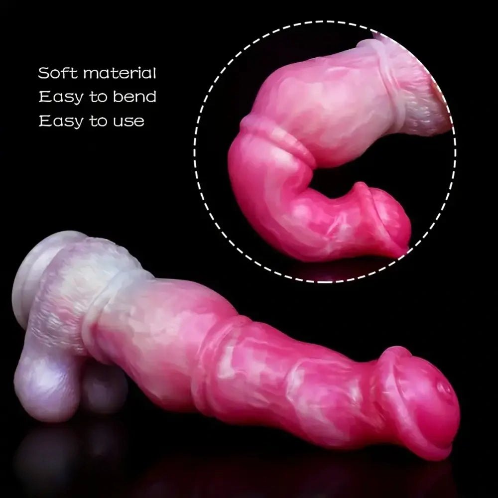 Pink and white marbled knotted silicone horse dildo, photo 5