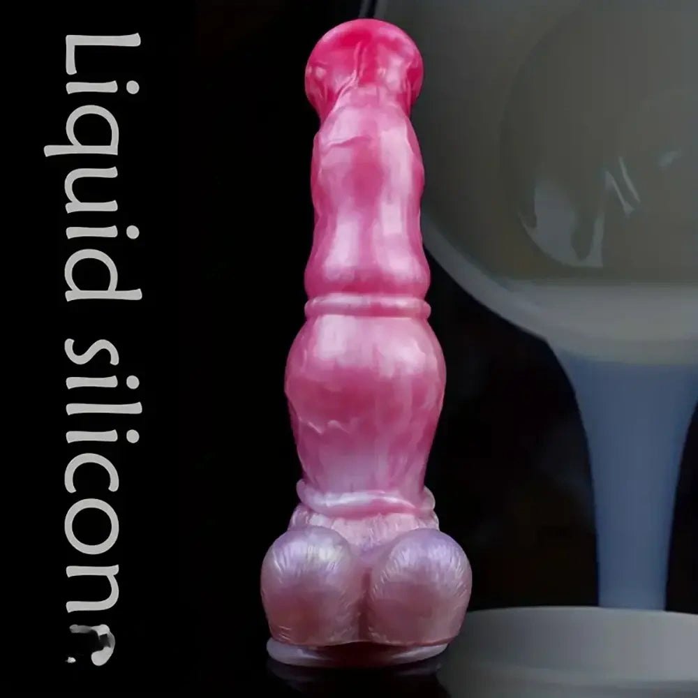 Pink and white marbled knotted silicone horse dildo, photo 6
