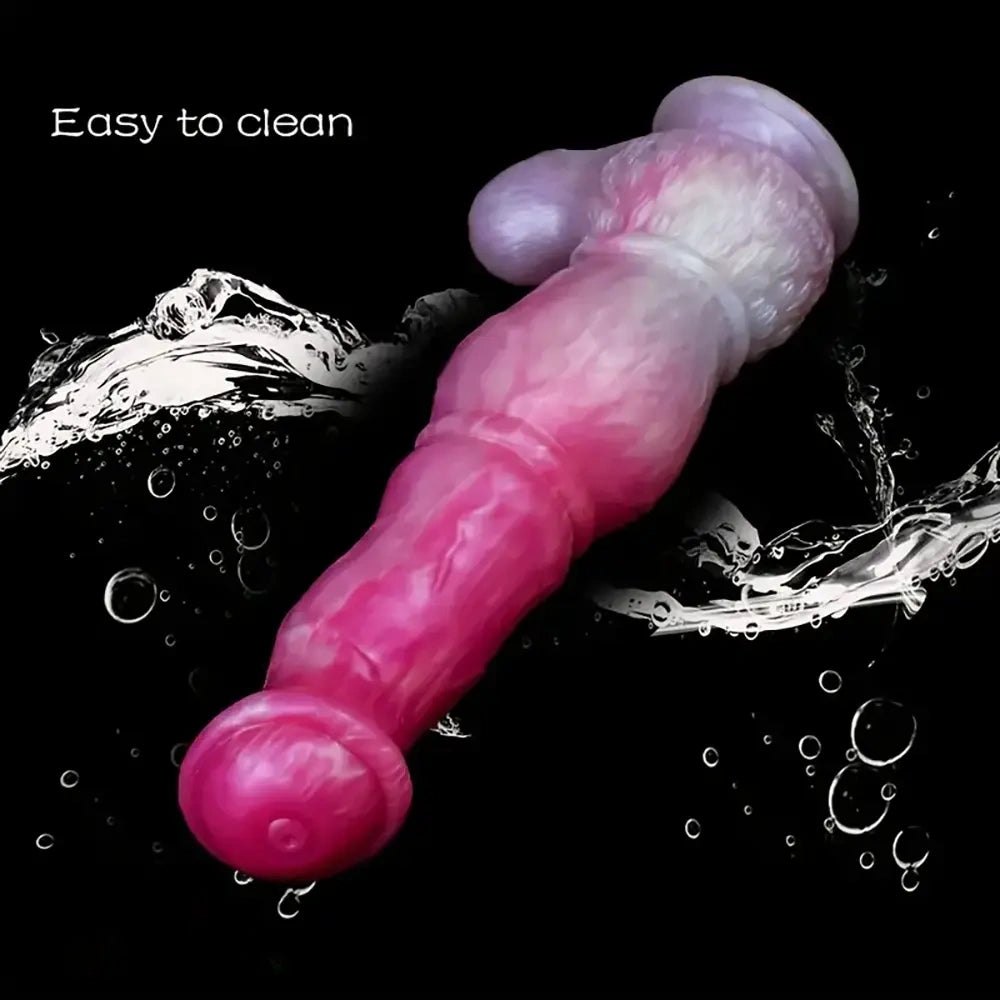 Pink and white marbled knotted silicone horse dildo, photo 7