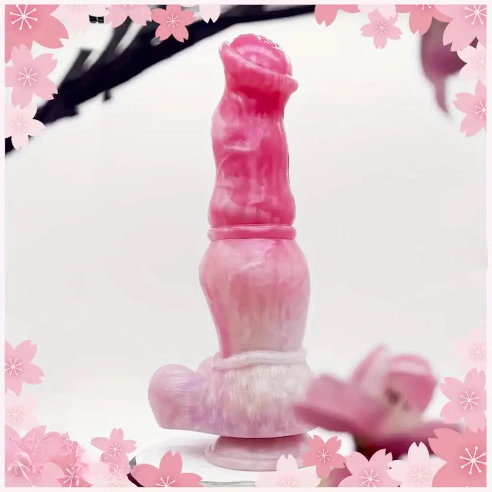 Pink and white marbled knotted silicone horse dildo, photo 8