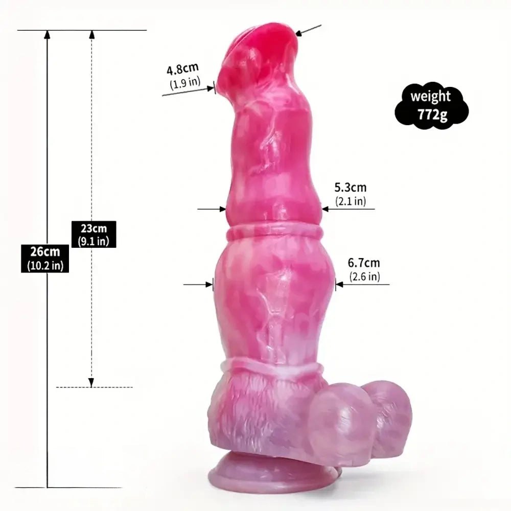 Pink and white marbled knotted silicone horse dildo, photo 9