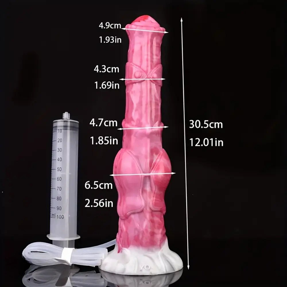 Pink knotted silicone squirting dildo, photo 2