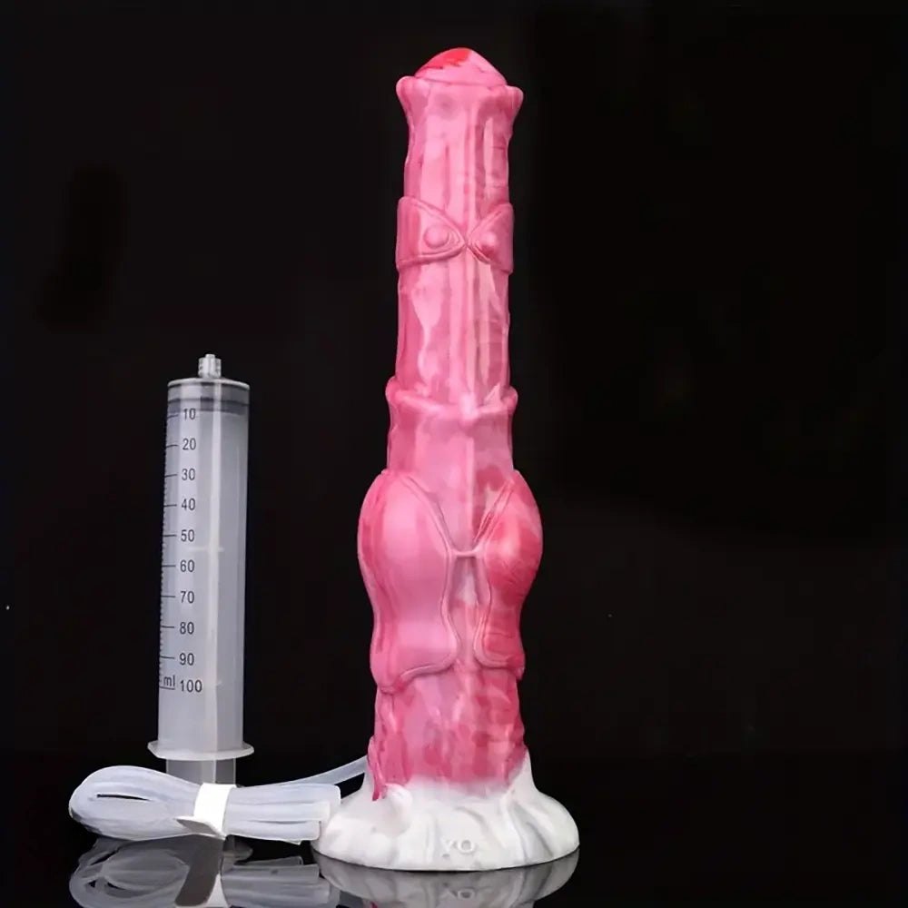 Pink knotted silicone squirting dildo, photo 5