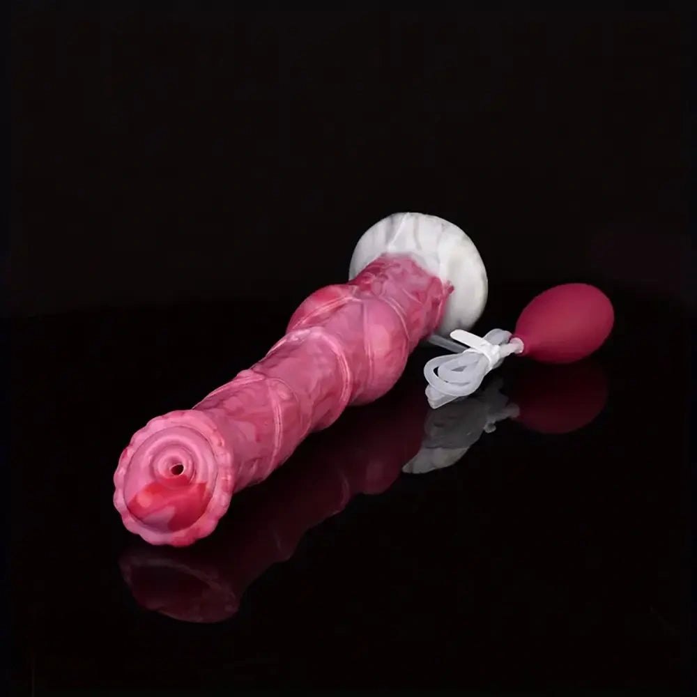 Pink knotted silicone squirting dildo, photo 6