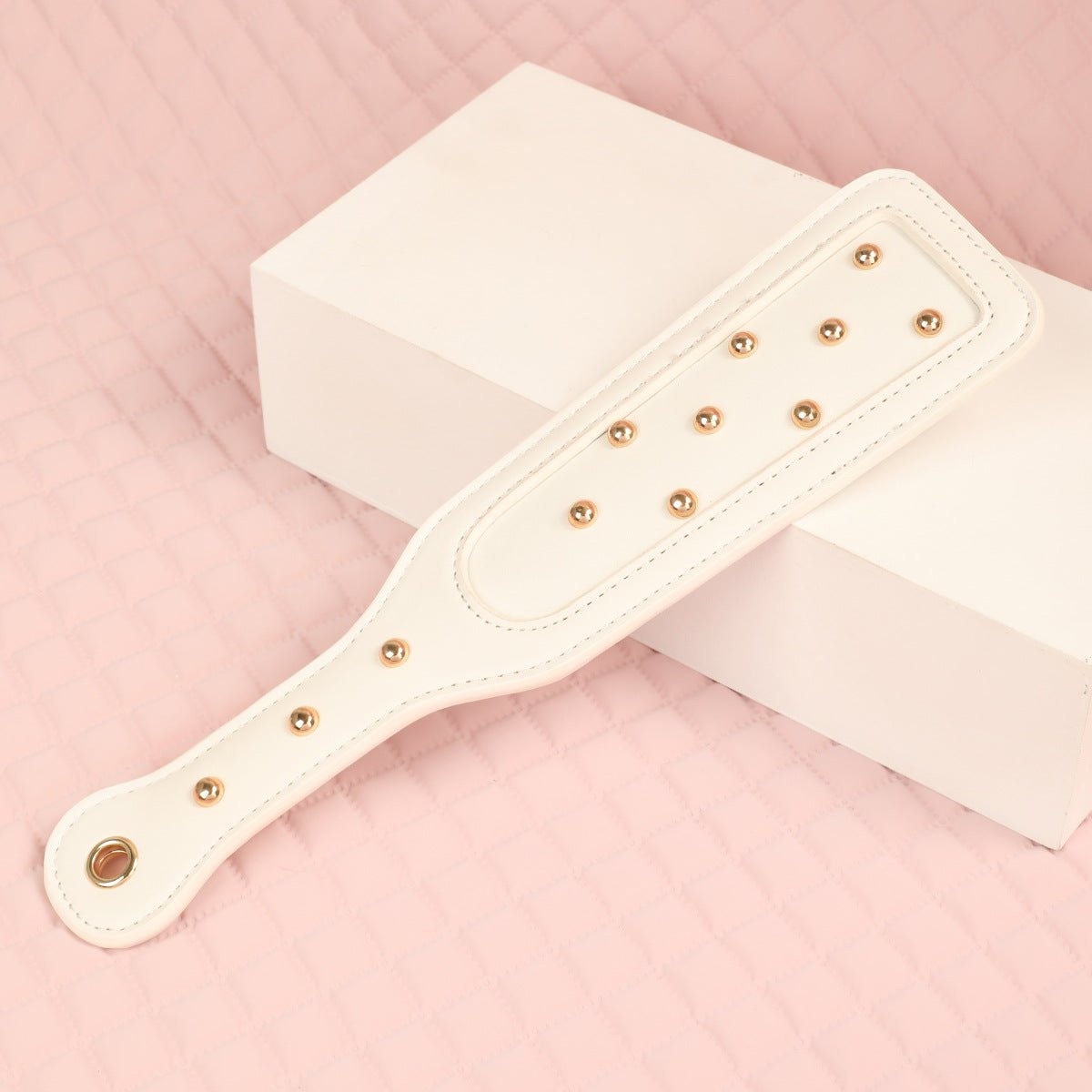 Pink and white 6-piece bondage set with blindfold, cuffs, collar, and paddle, photo 3