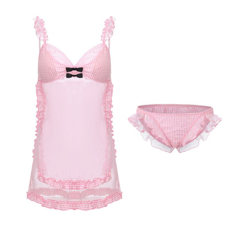 Pink plaid mesh slip dress chemise, photo 10