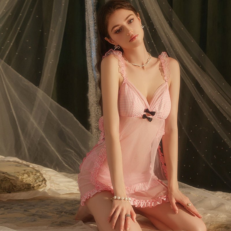Pink plaid mesh slip dress chemise, photo 3