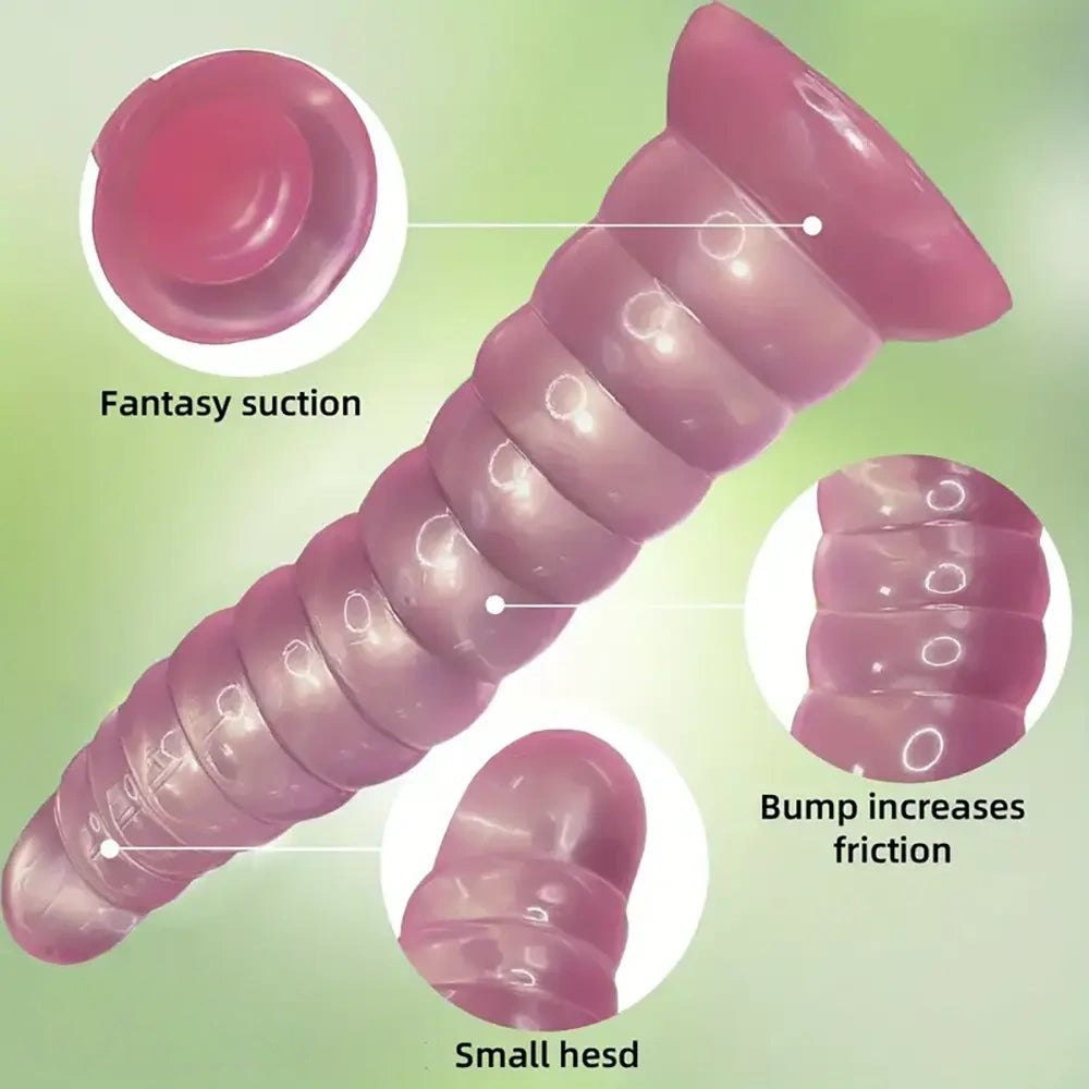 Pink ribbed fantasy dildo, photo 3