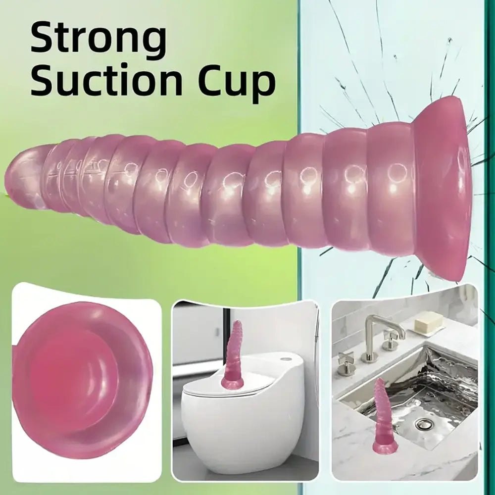 Pink ribbed fantasy dildo, photo 4