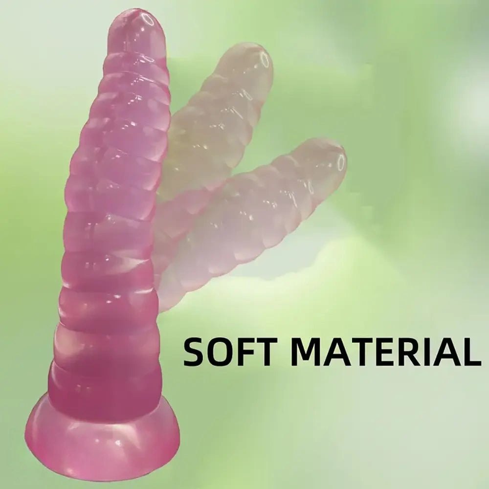 Pink ribbed fantasy dildo, photo 6