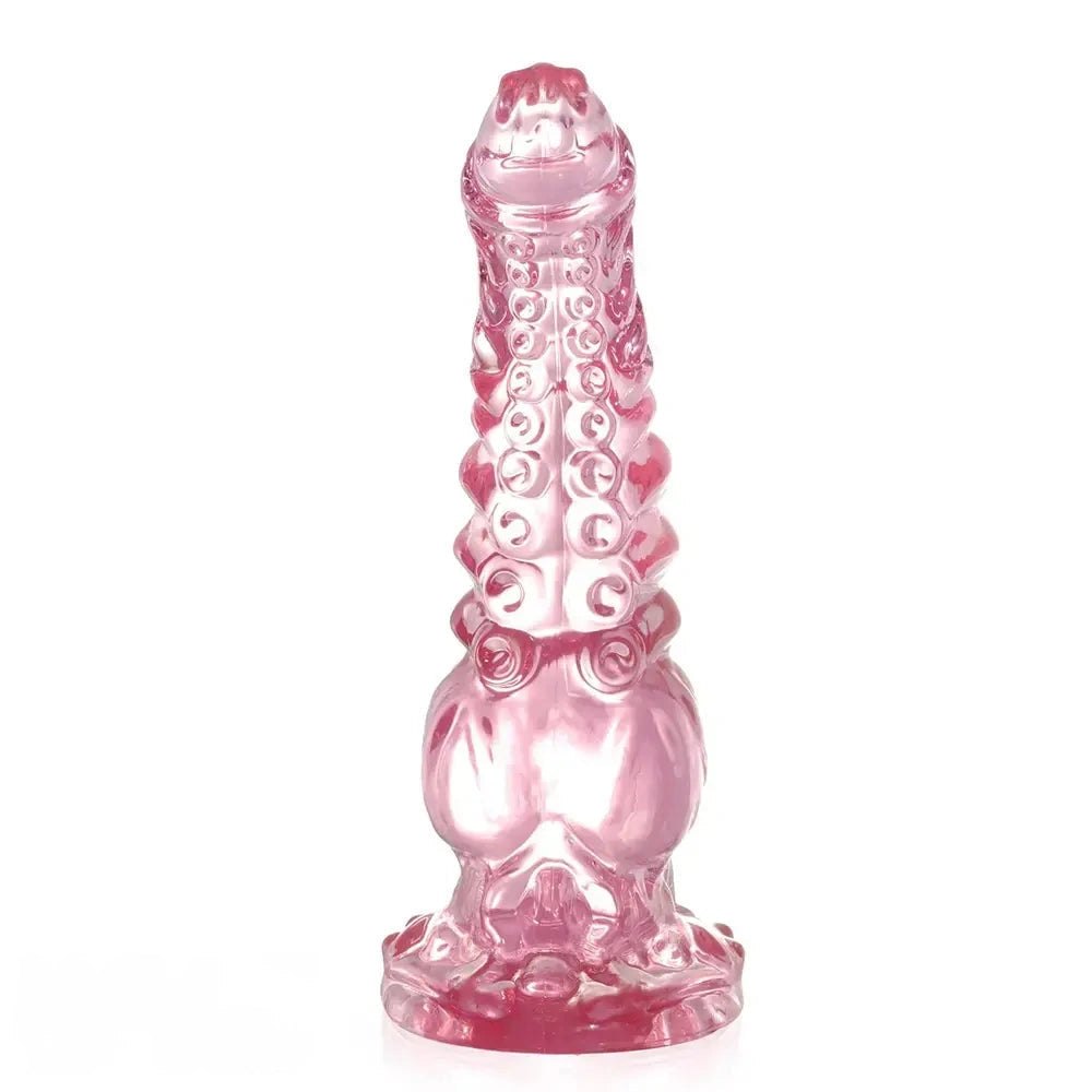 Translucent pink ridged fantasy dildo, photo 1