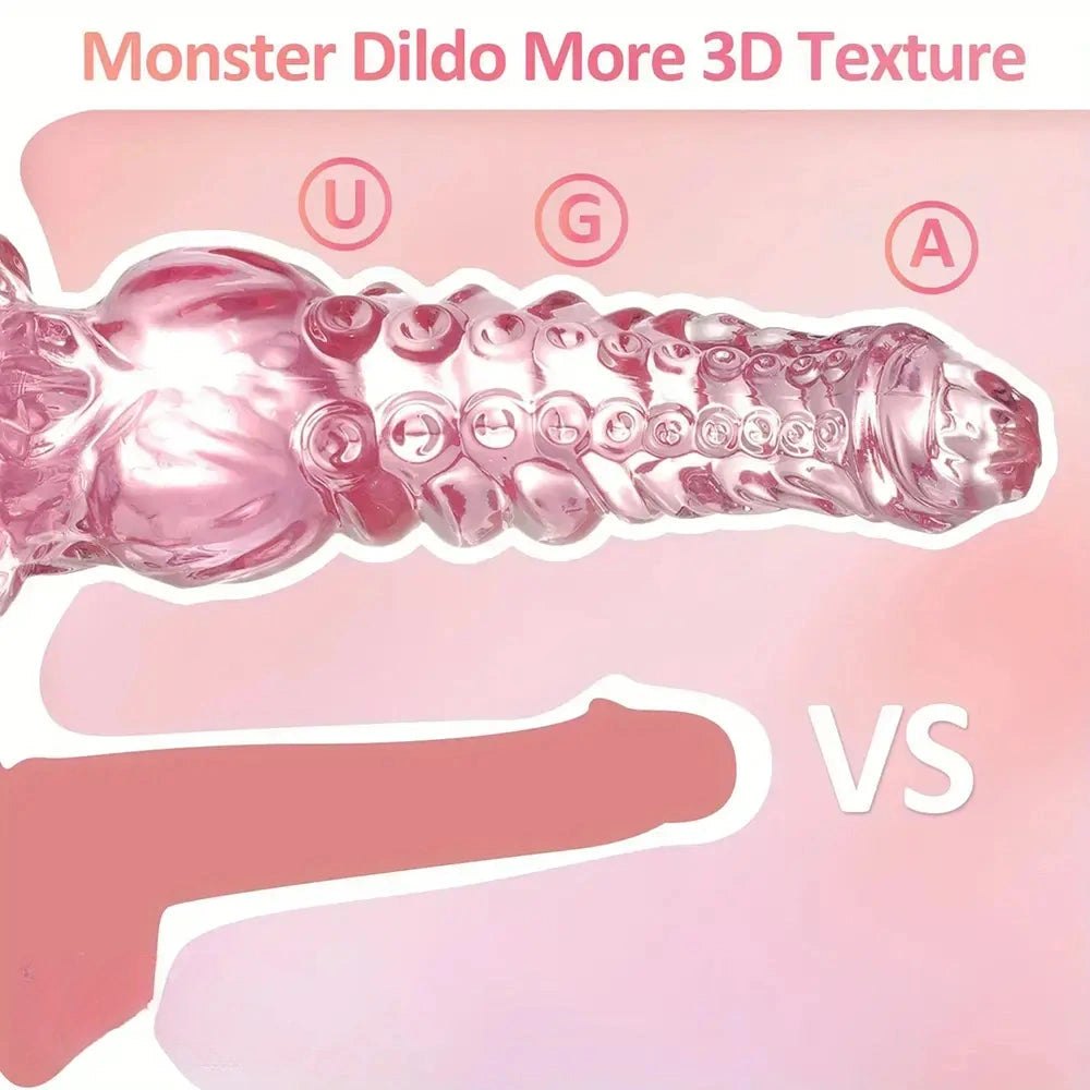 Translucent pink ridged fantasy dildo, photo 4