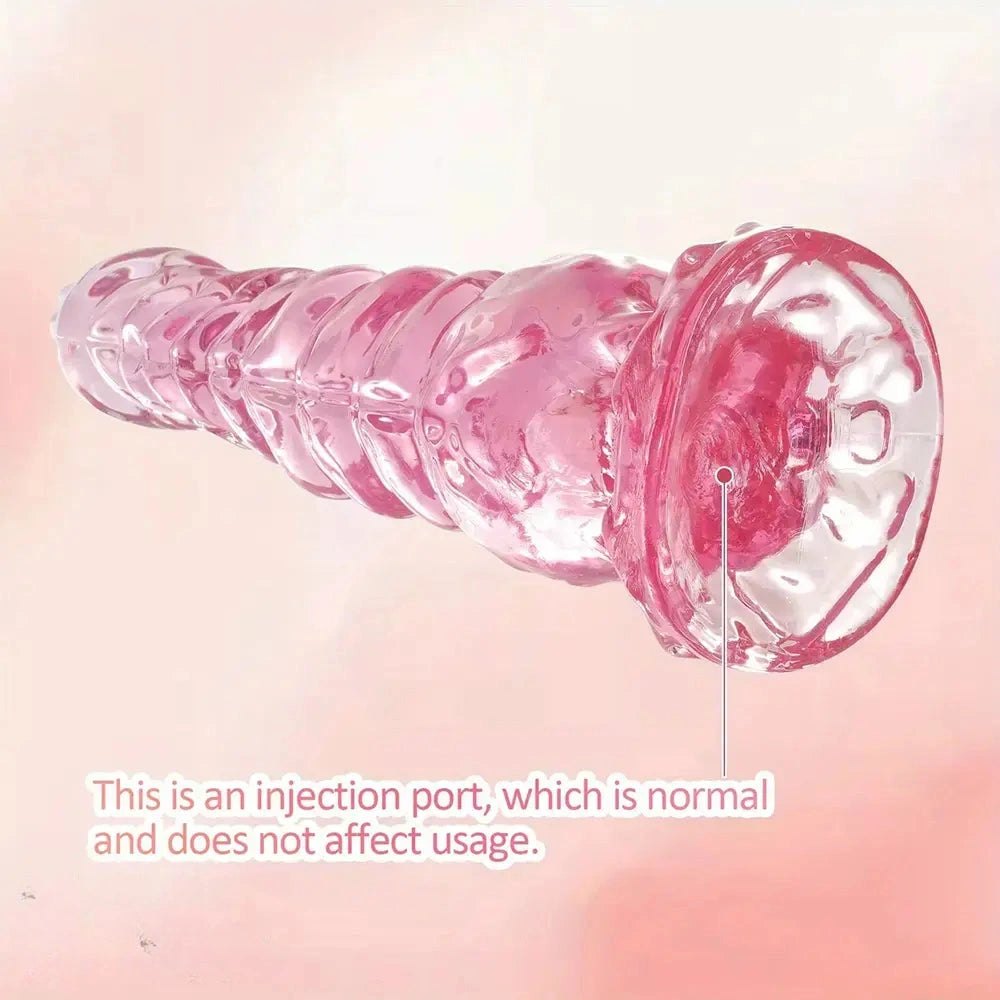 Translucent pink ridged fantasy dildo, photo 5