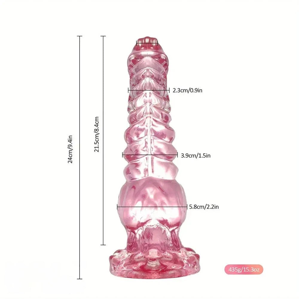Translucent pink ridged fantasy dildo, photo 6